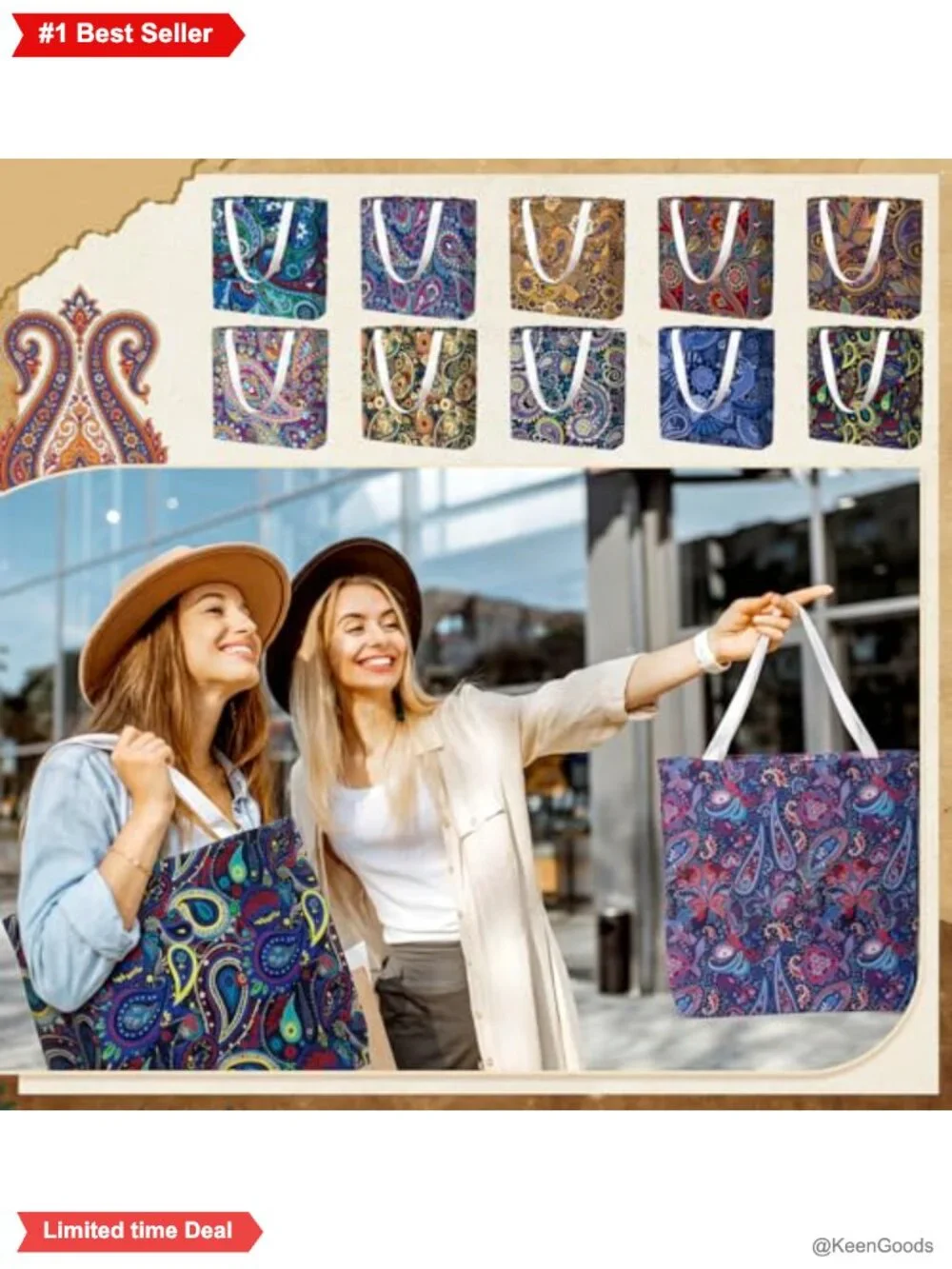 Paisley Canvas Tote Bags Set of 20 Reusable Grocery Shopping Handbags